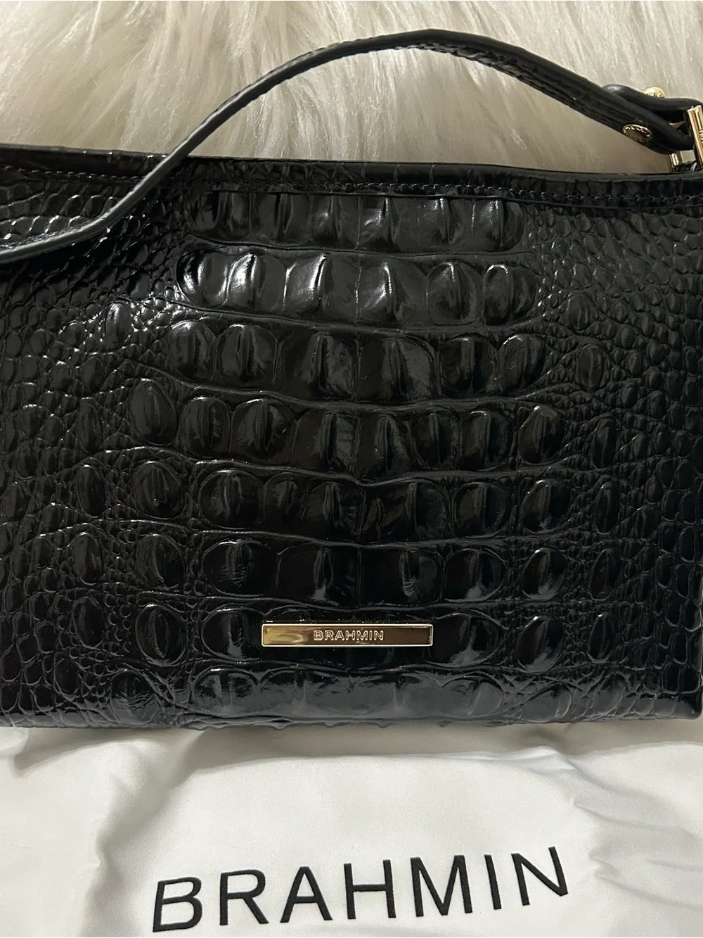 NWT BRAHMIN Small Melbourne Lorelei, Small Croc Shoulder Bag with Gold Hardware
